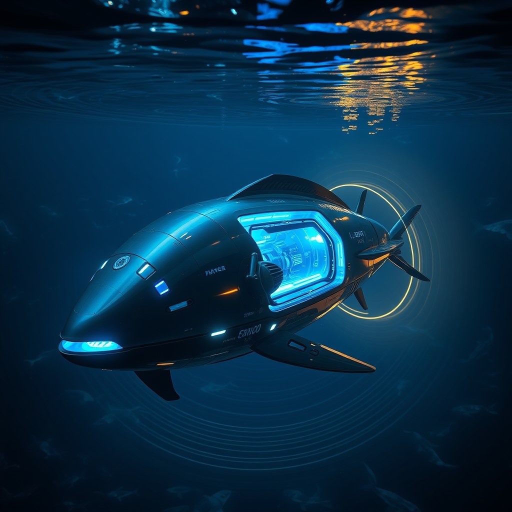 The submersible descending to where the reef grows — sonar pings, the unseen nine-tenths